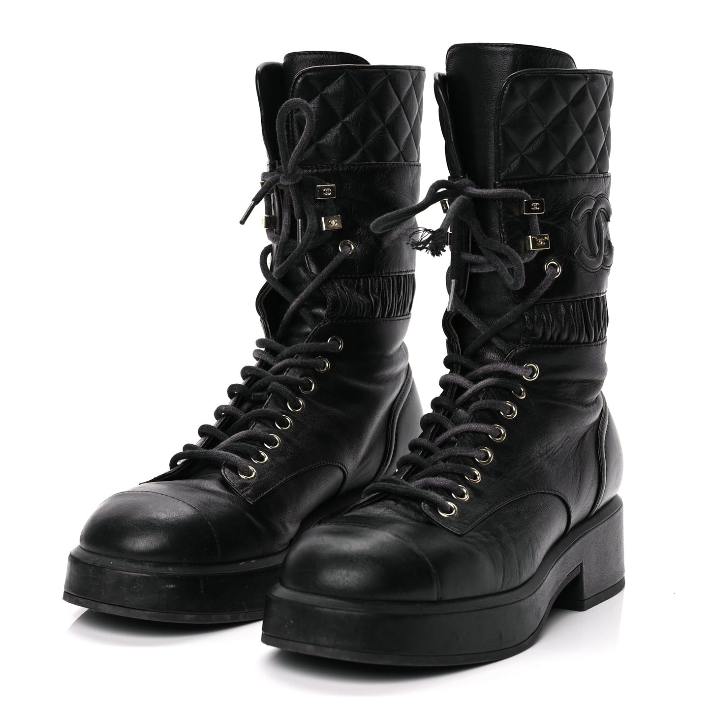 Oraia Archive | Lambskin Quilted Lace Up - Combat Boot Edition